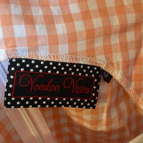 Gingham orange and white tea length retro style dress. - Picture 6 of 6